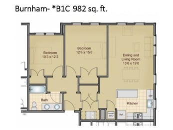 Taymil Burnham 2 Bedroom 1 Bathroom Floor Plan